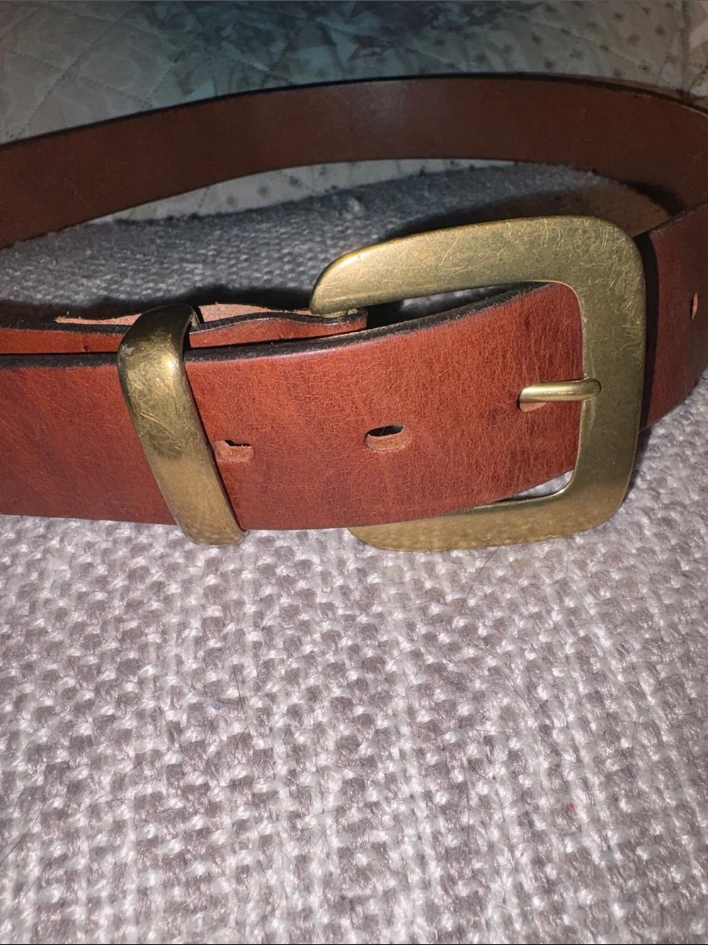 Vintage GAP Classic Brown Leather Men's Belt with Brass Buckle and brass keeper